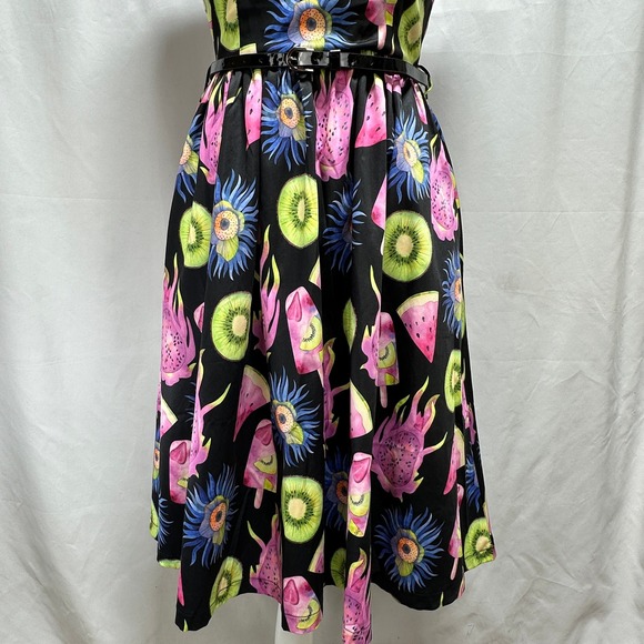Lindy Bop Annie Exotic Popsicle Fruit Print Dress Black Womens US 6 Retro Pinup - Picture 3 of 12